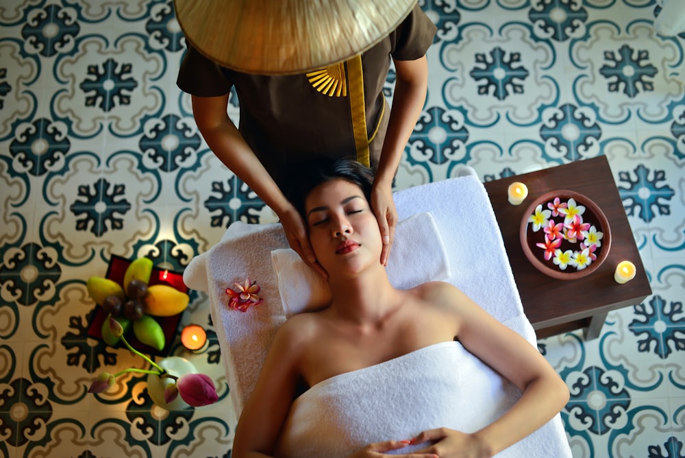 Guest enjoying a relaxing head and shoulder massage